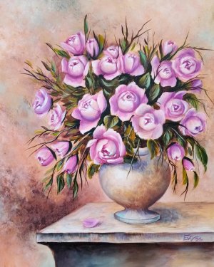 Roses dans un vase en porcelaine   №915